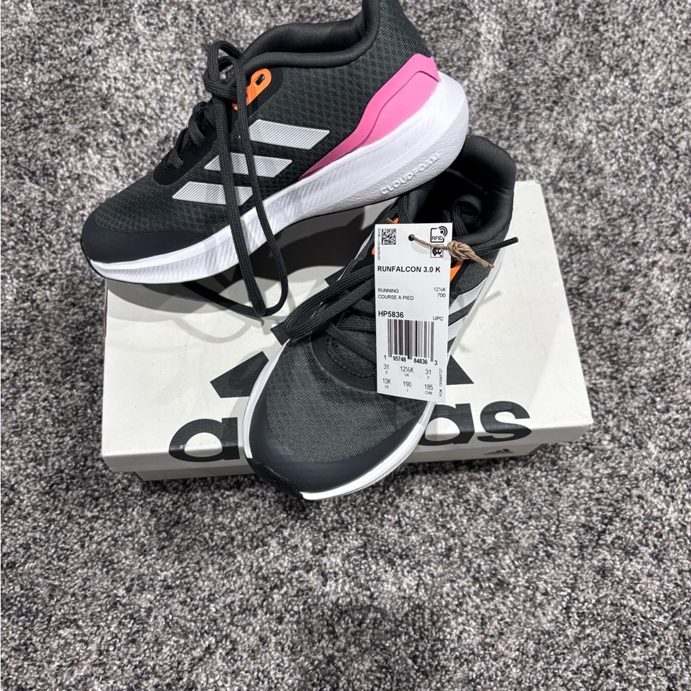 Adidas Kids RunFalcon 3.0 Unisex Black & Pink Running Shoes size 13K